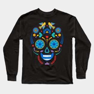 Smiling Floral Dia De Los Muertos Skull Long Sleeve T-Shirt